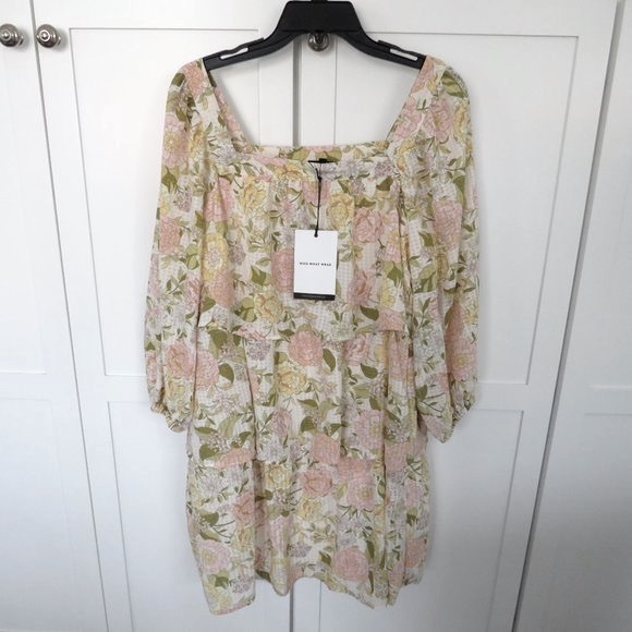 WHO WHAT WEAR Women's Floral Print Bishop 3/4 Sleeve Dress Size M NWT - Picture 3 of 4